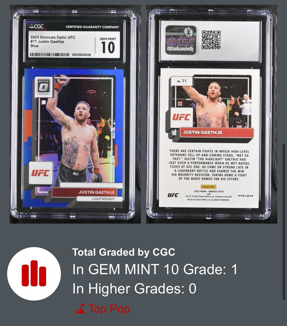 ‼️2023 Donruss Optic UFC #71 Justin Gaethje Blue Prizm 68/99~GRADE 10~OFFER ⬆️