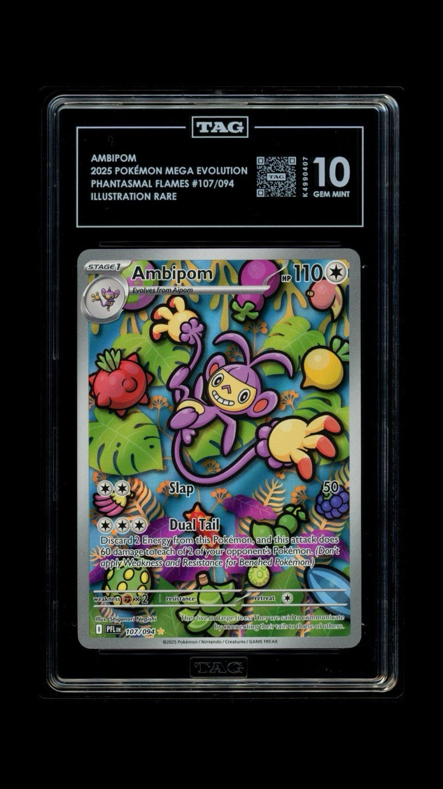 🙈 Ambipom #107 Phantasmal Flames Holo TAG GRADE 10! SAME DAY SHIP SHOOT OFFER💨