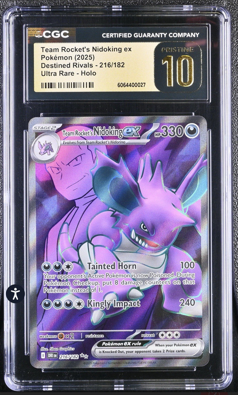 ‼️Team Rocket's Nidoking ex 216/182 Destined Rivals Holo GRADE 10 PRISTINE!💨