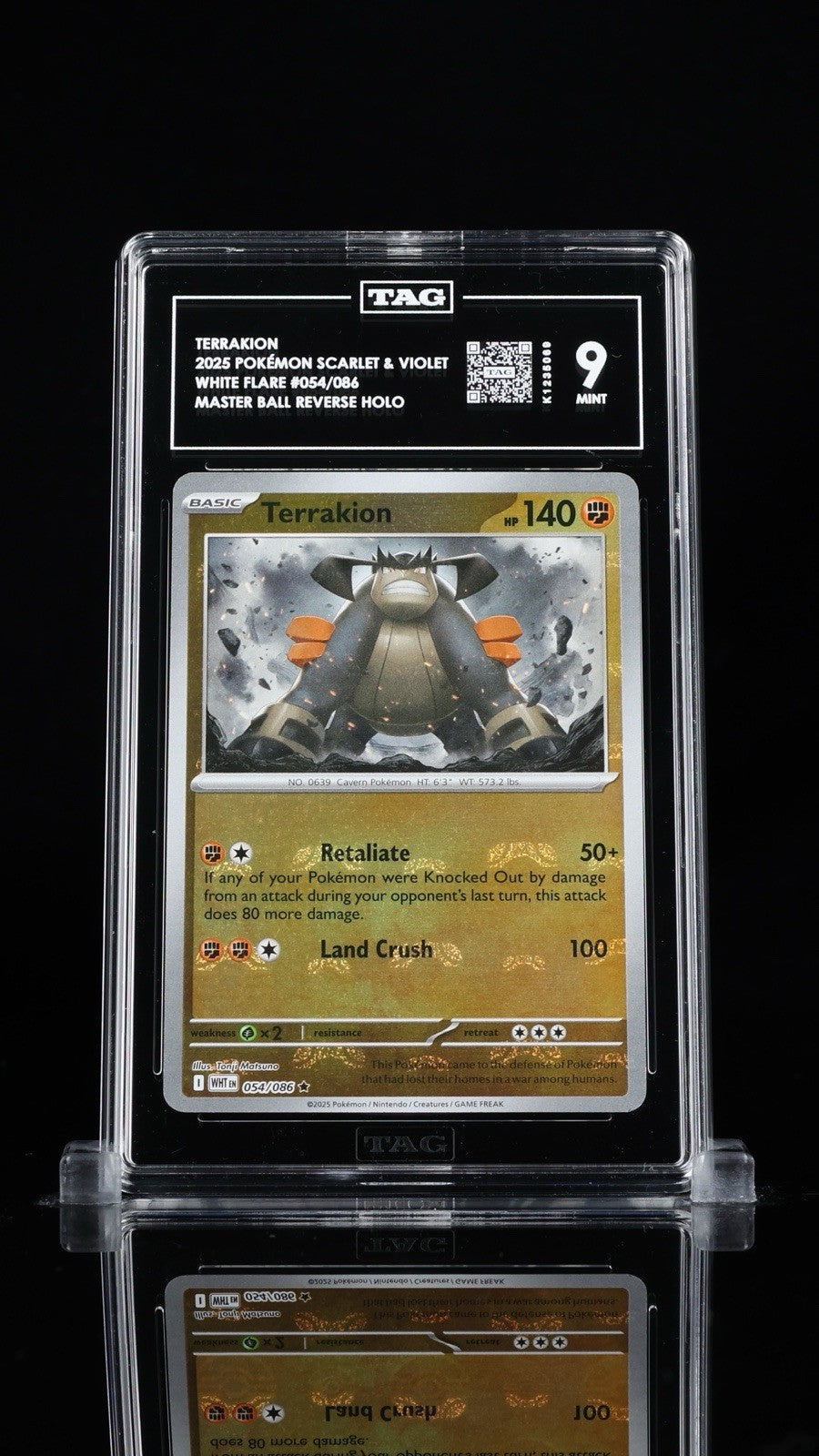‼️TERRAKION 054 Master Ball 2025 POKÉMON SCARLET & VIOLET TAG GRADE 9! POP 1!💨
