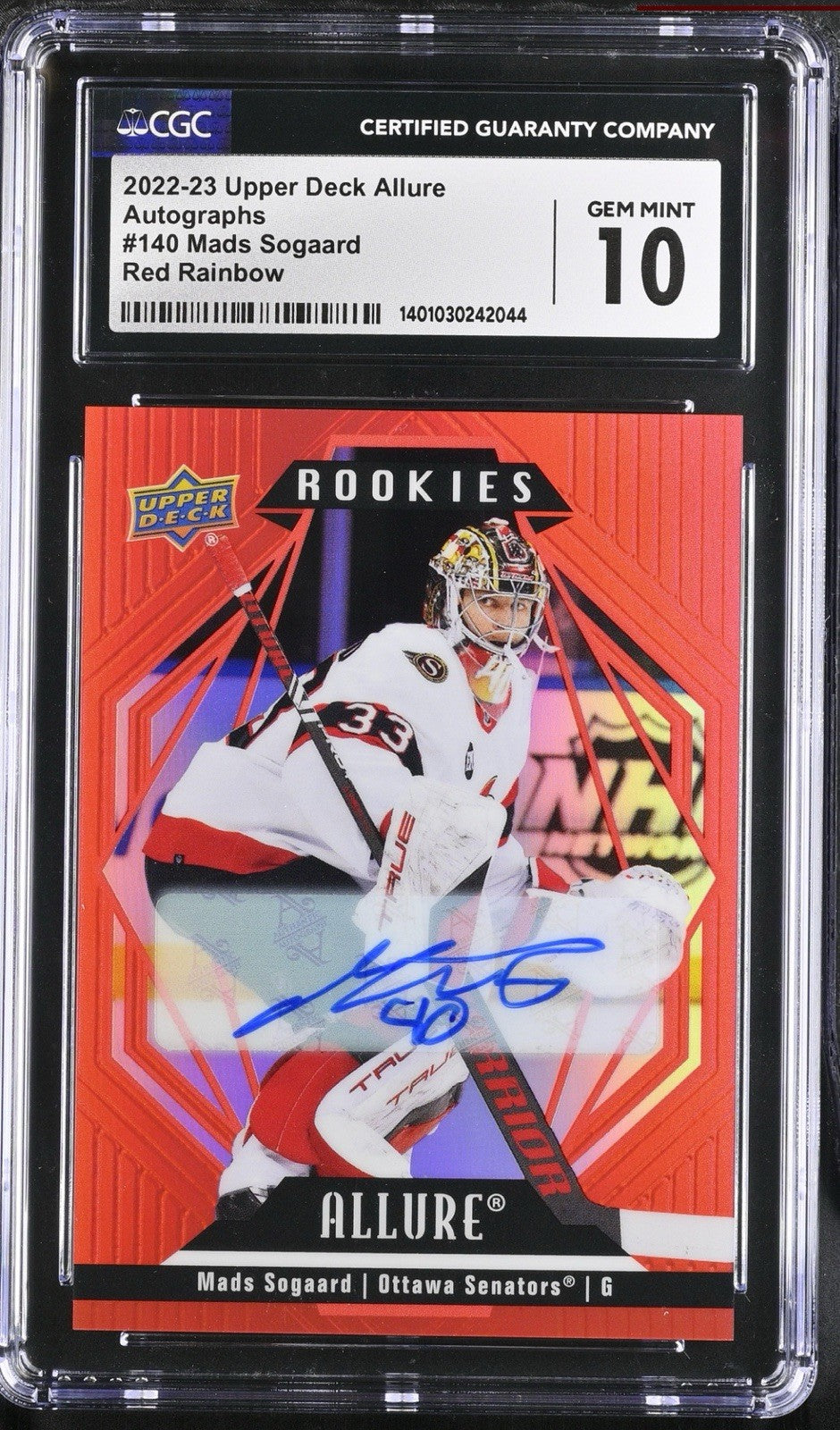 ‼️2022-23 UD Allure Rookies Mads Sogaard #140 Red Rainbow GRADE 10~AUTO 10!💨