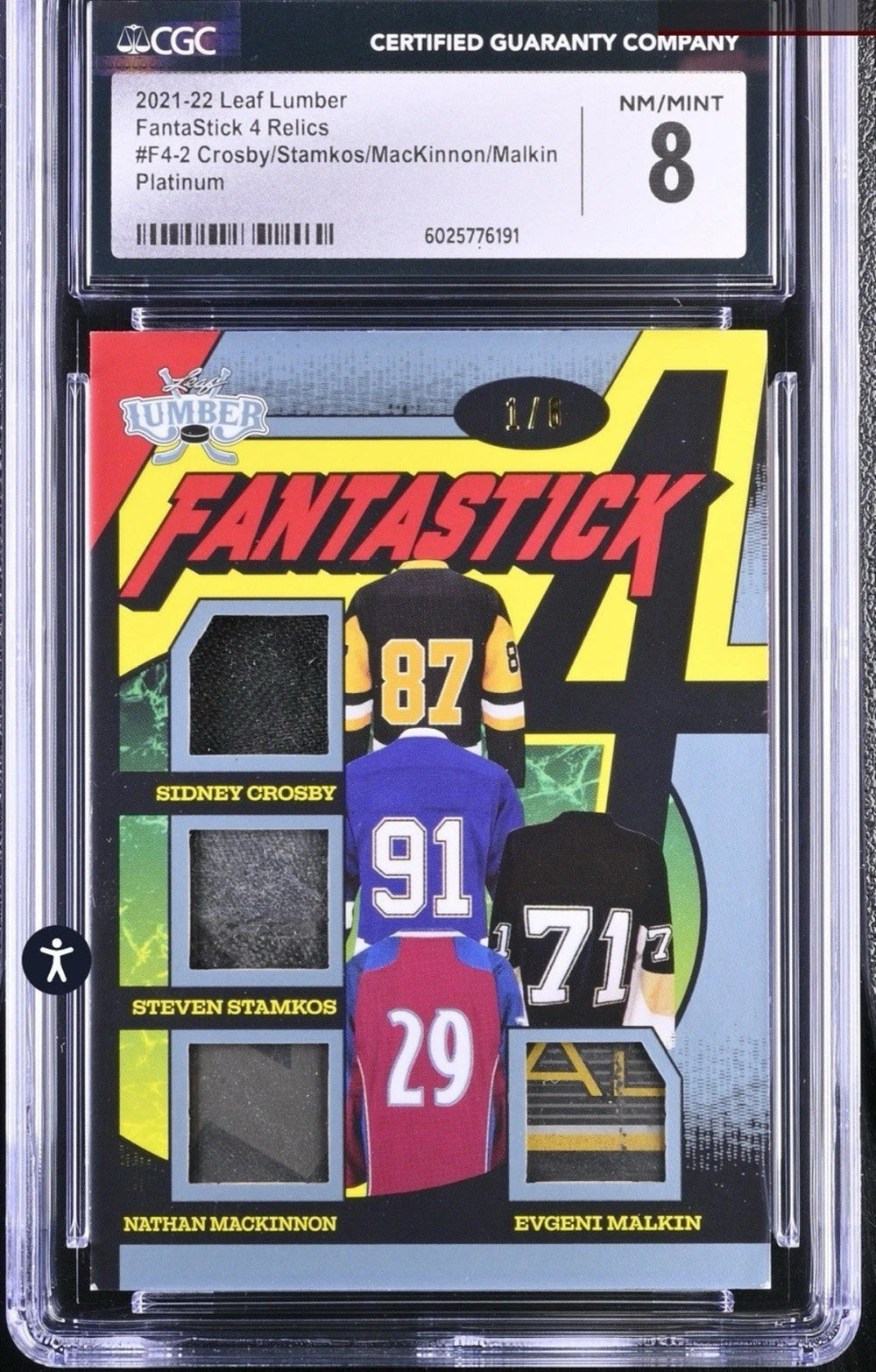 ‼️2021-22 Leaf Lumber FantaStick 4 Relics Crosby/Stamkos/MacKinnon/Malkin GRADED