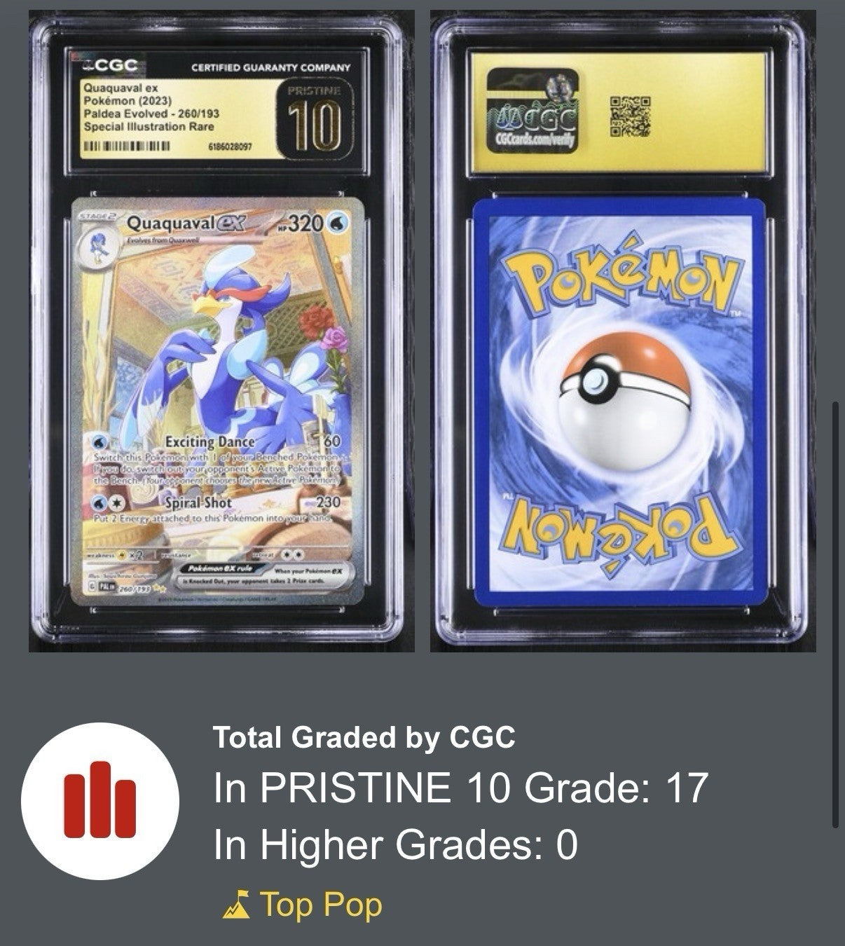 ⚠️ Quaquaval ex 260/193 Paldea Evolved SIR~PRISTINE 10 GOLD LABEL TOP POP 17💨