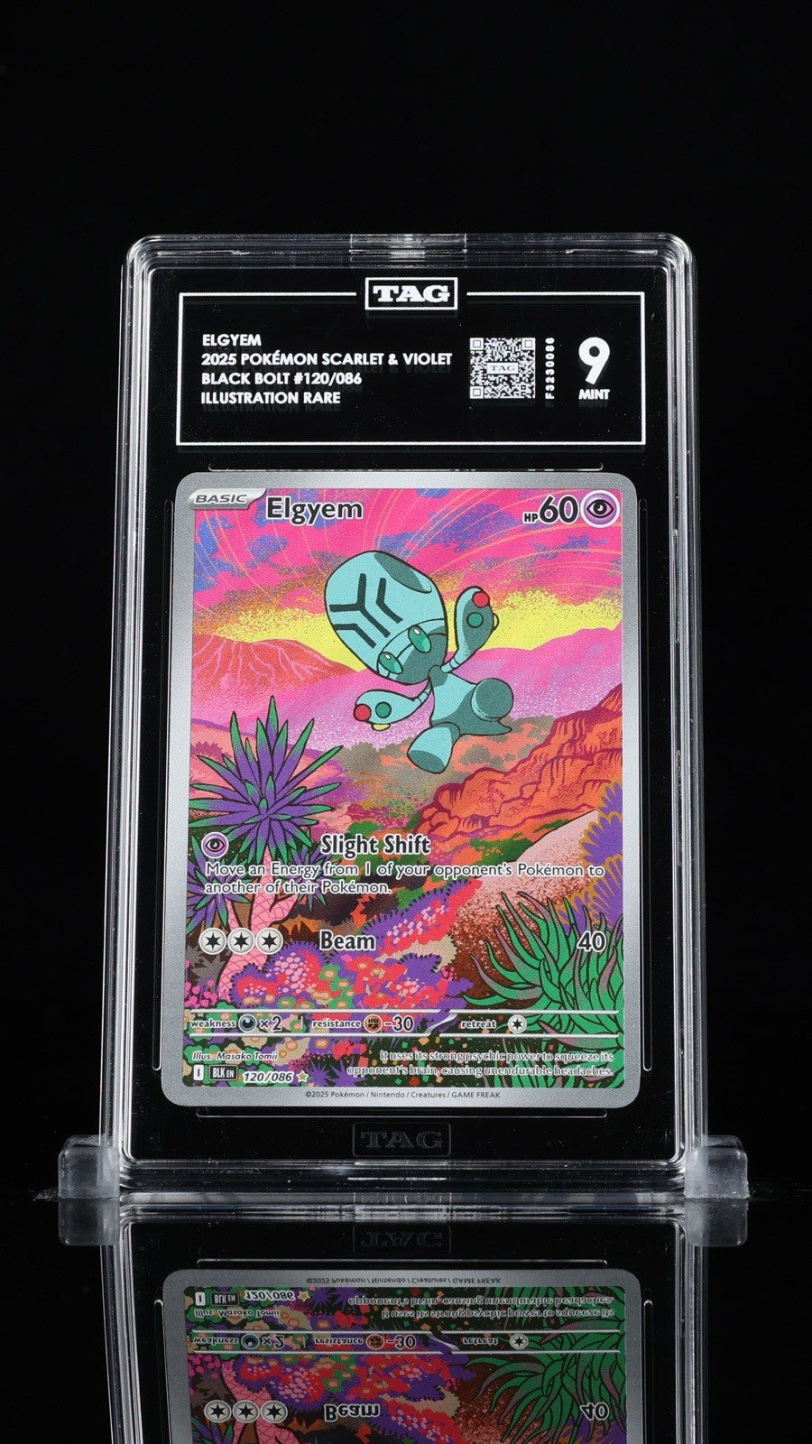 ‼️ELGYEM 2025 POKÉMON SCARLET & VIOLET BLACK BOLT #120 ILLUSTRATION RARE TAG 9💨