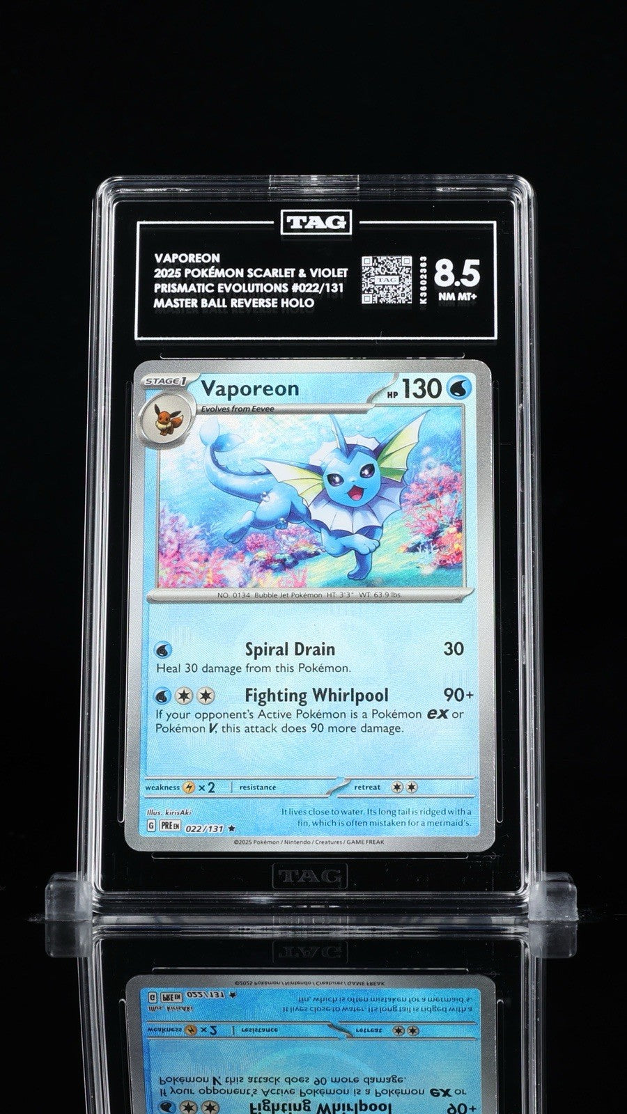 ‼️Vaporeon Master Ball HOLO #022: Prismatic Evolutions TAG GRADE 8.5 SHIPS FAST