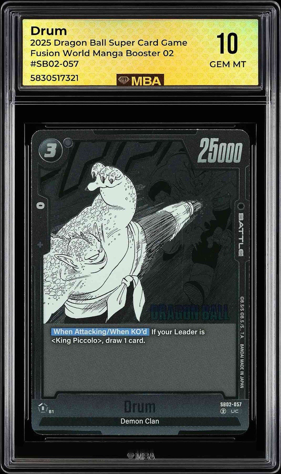 ⚠️ DRUM~ SB02-057 DRAGON BALL SUPER MANGA 02~MBA GEM MINT 10 POP 1~SHOOT OFFER💨