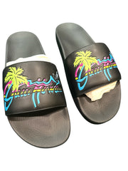 ‼️Gucci Men's Black Leather Top Rubber Sole Hawaii Logo Sandal SIZE 11~FAST SHIP