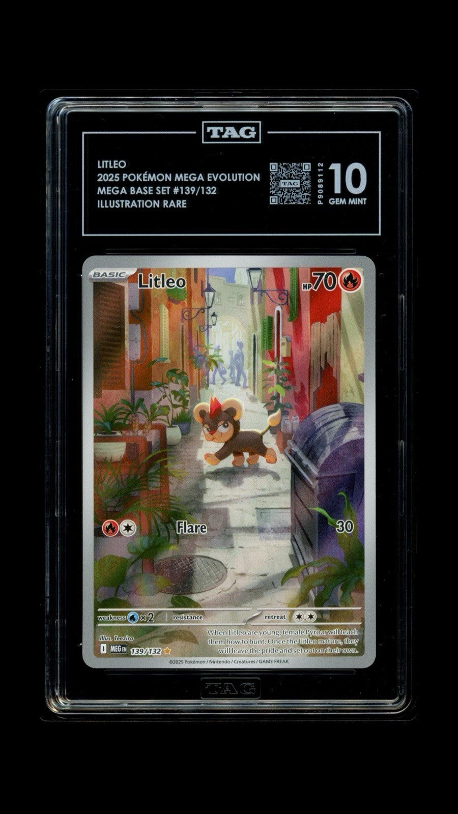 🐶 Litleo 139/132 Mega Evolution Holo TAG GRADE 10! SAME DAY SHIP SHOOT OFFER💨