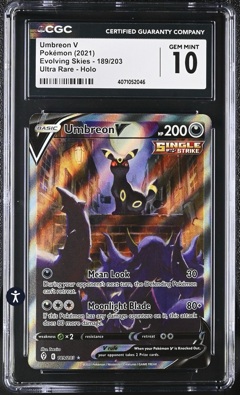 ‼️Umbreon V Pokémon (2021) Evolving Skies - 189/203~ GRADE 10! SHIPS SAME DAY💨