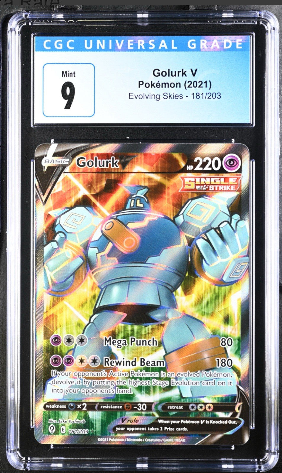 ‼️Golurk V (Full Art) 181/203: Evolving Skies Holo GRADE 9~FAST SHIPPING!💨