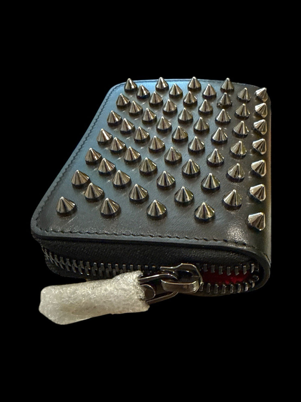 💎 NEW CHRISTIAN LOUBOUTIN~PANETTONE COIN PURSE CALF LEATHER SPIKES~FAST SHIP!💨