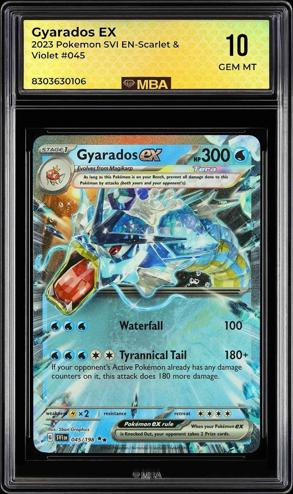 ⚠️ Gyarados ex 045 Pokemon Scarlet & Violet Base Set~MBA GRADE 10~ SHOOT OFFER💨