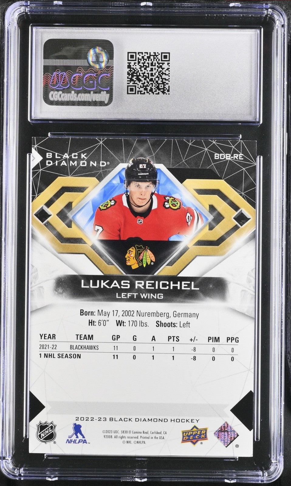 ‼️2022 UD Black Diamond Rookies Blue Lukas Reichel #BDB-RE~ POP 1~ SHOOT OFFER💨