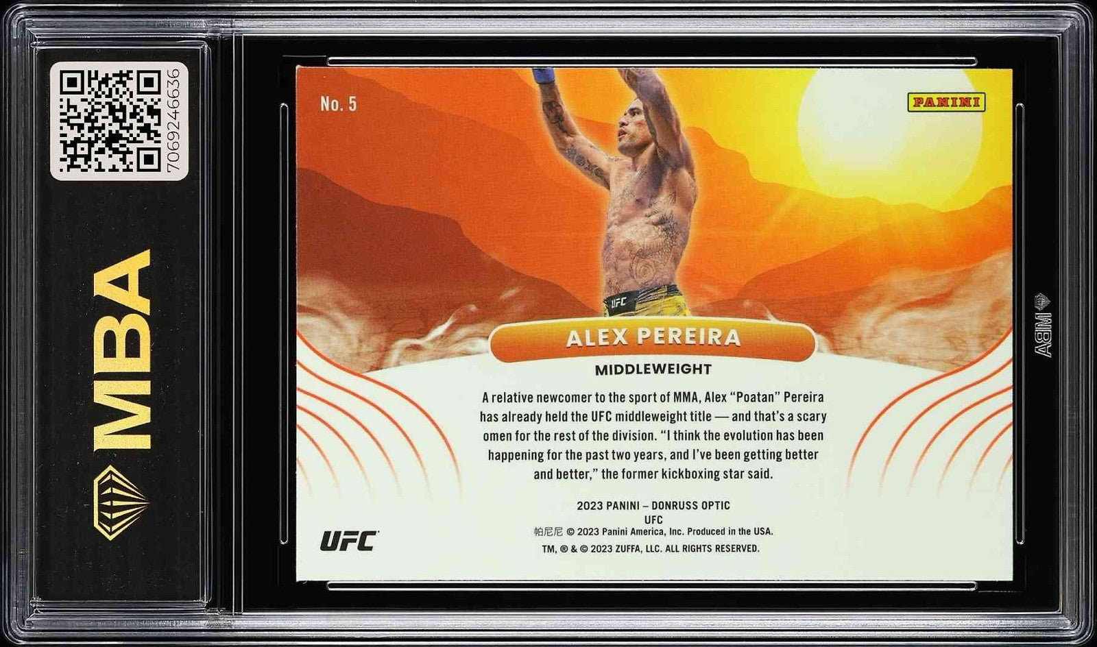 ⚠️2023 Panini Donruss Optic UFC - Rising Suns Alex Pereira #5 (RC)~MBA GRADE 9💨