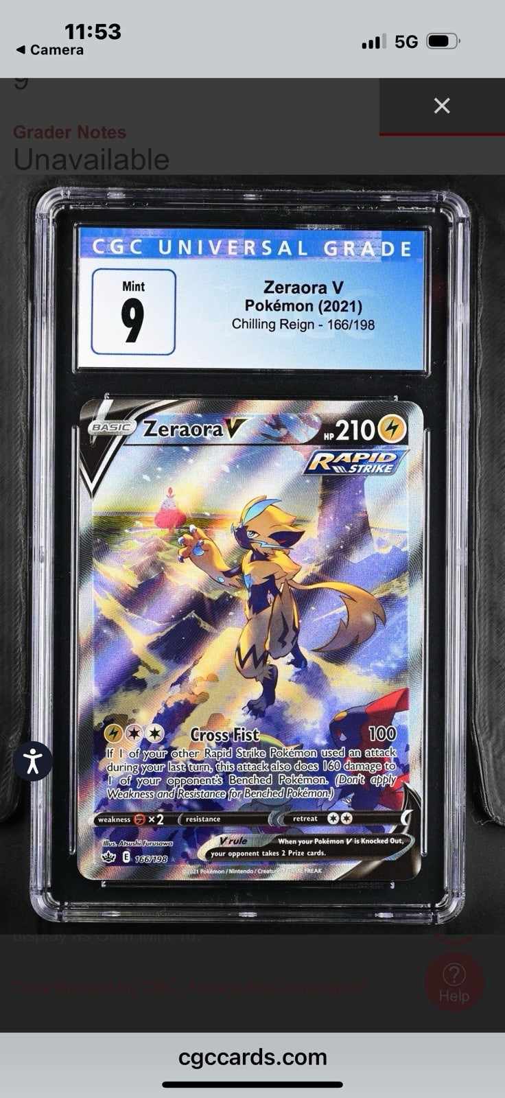 ‼️Zeraora V Pokémon (2021) Chilling Reign - 166/198 GRADE 9! SHIPS SAME DAY💨