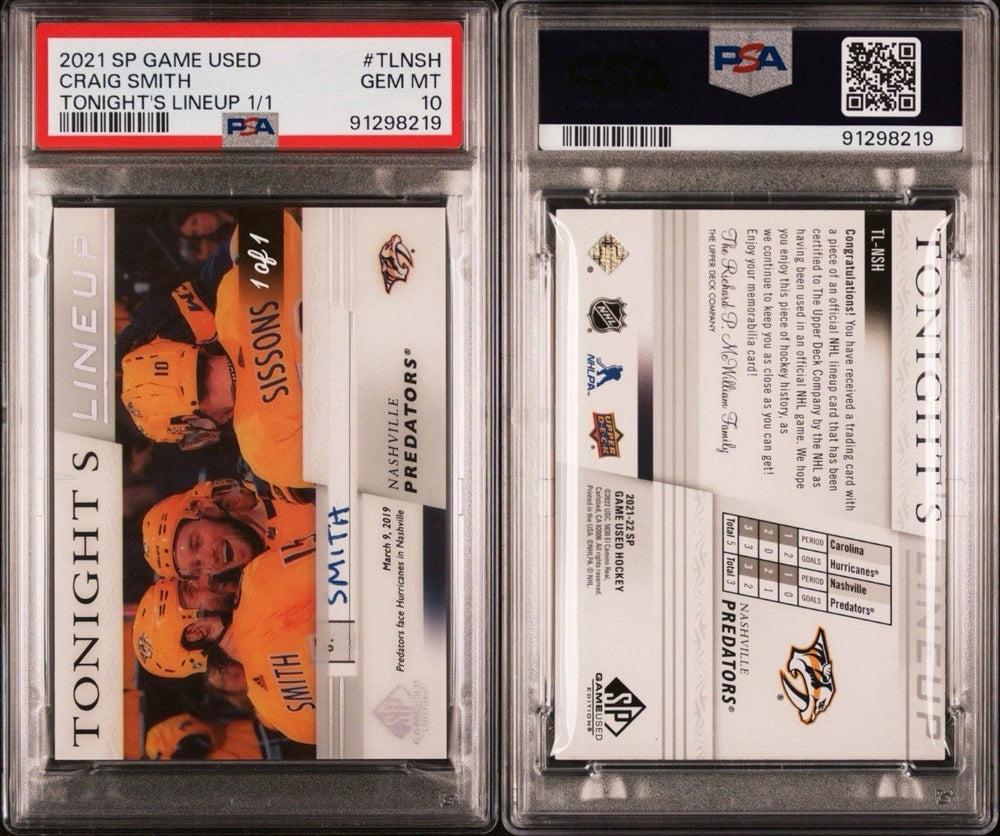 ‼️2021 SP GAME USED CRAIG SMITH TONIGHTS LINEUP PSA 10! 1 OF 1💨 SHIPS FAST!
