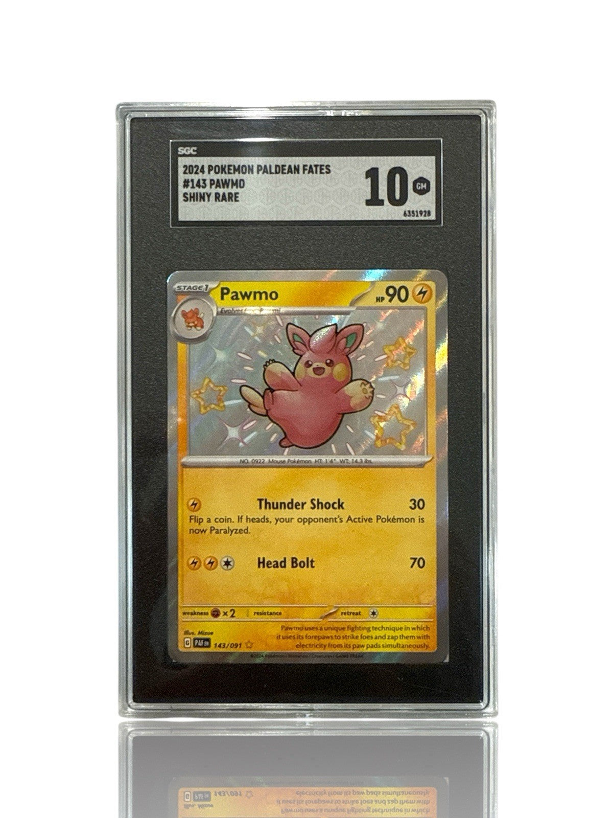 ‼️Pokemon Pawmo 143/091: Paldean Fates BABY SHINY GRADE 10! SAME DAY SHIP!💨