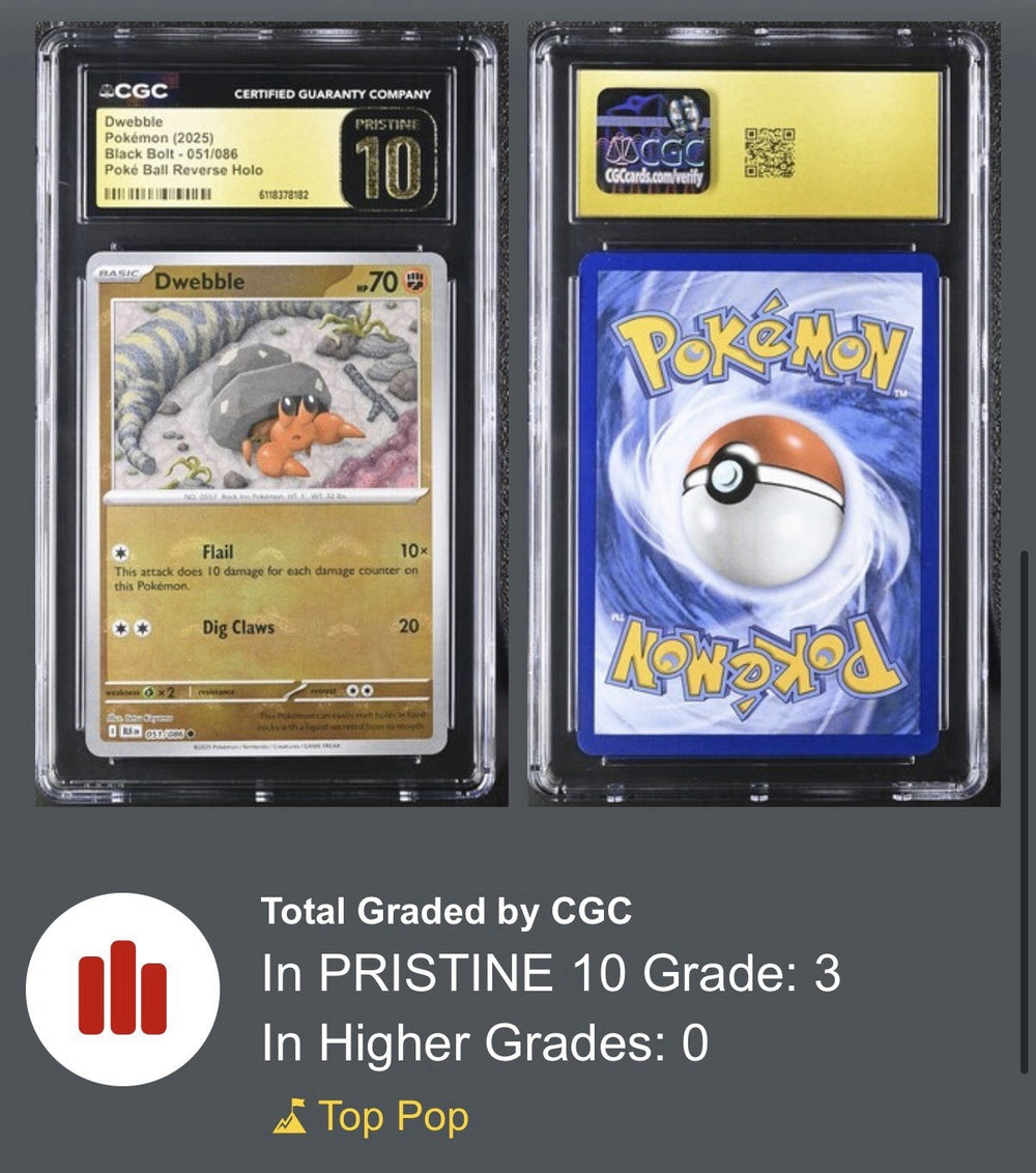 Dwebble PokeBall 051 Black Bolt Holo GRADE 10 PRISTINE GOLD LABEL TOP POP 3