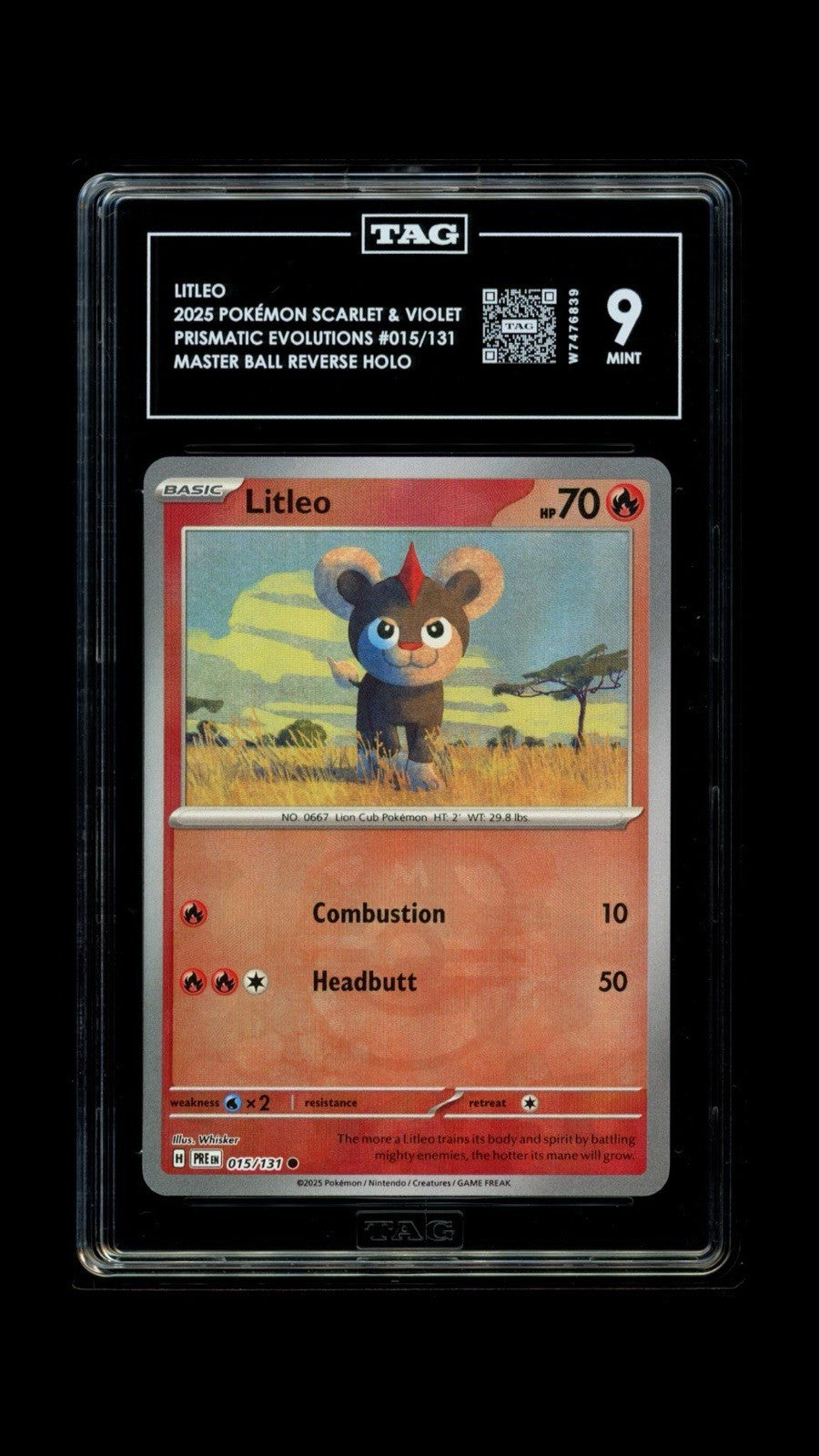 🦁Litleo #015 Prismatic Evolutions MasterBall Holo TAG GRADE 9! SAME DAY SHIP💨