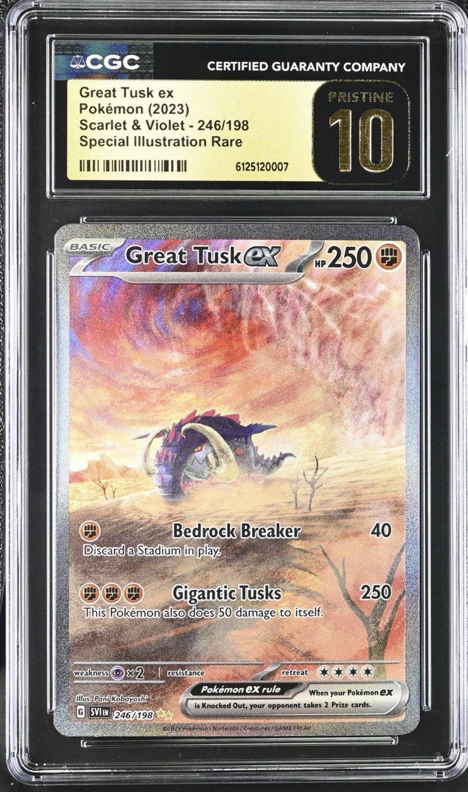 🚨 Great Tusk ex 246 Scarlet & Violet GRADE 10 PRISTINE GOLD LABEL TOP POP!💨