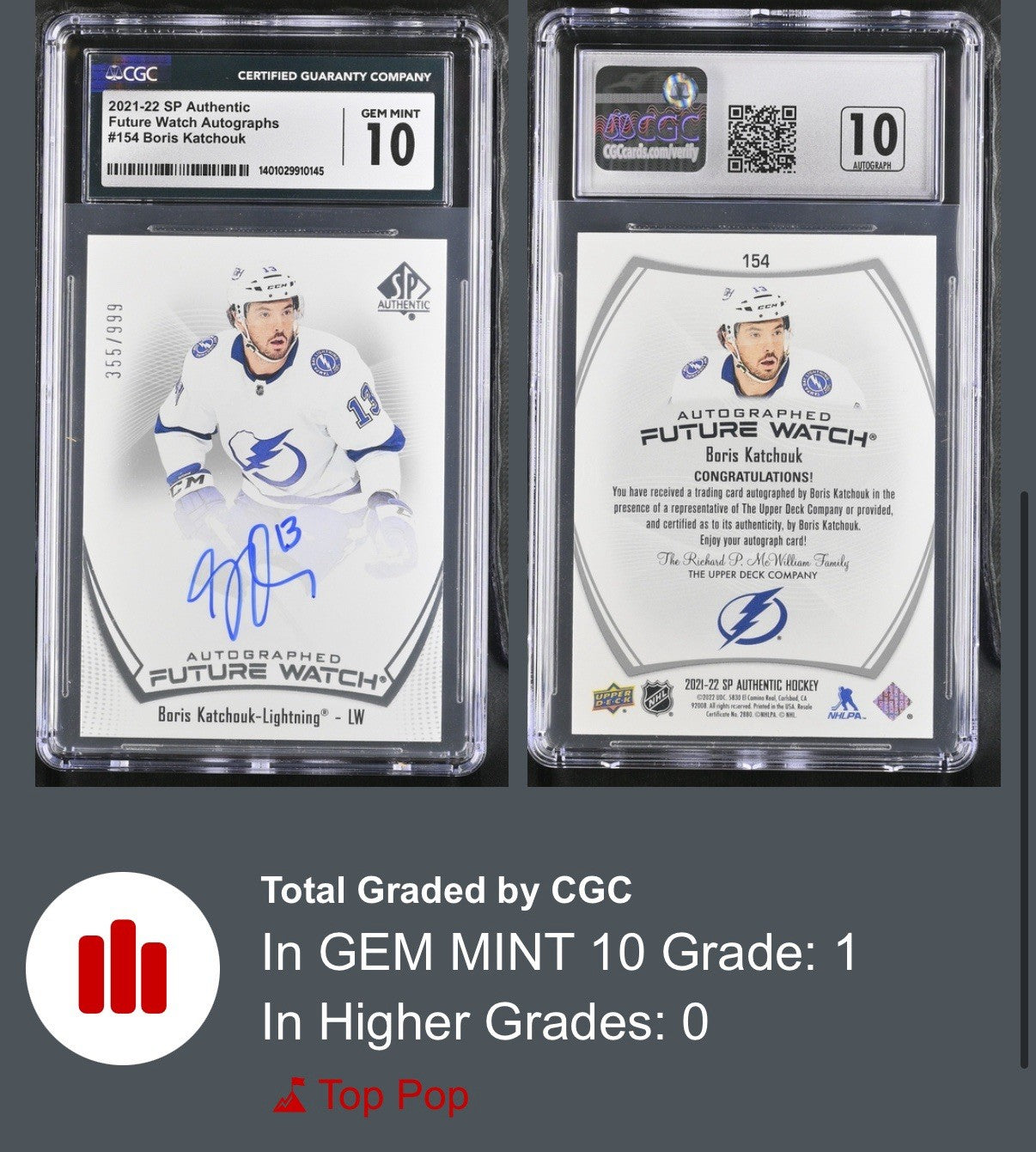 ‼️2021 SP Authentic AUTO Future Watch Boris Katchouk #154 GRADE 10~POP 1!💨