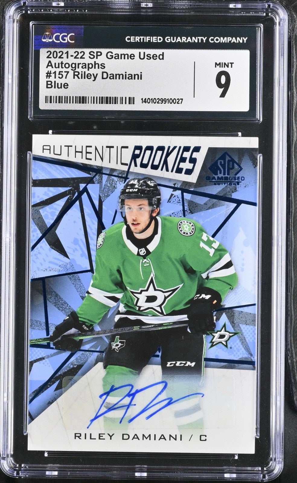 ‼️2021-22 SP Game Used Autographs #157 Riley Damiani Blue CGC 9~AUTO 10~POP 1💨