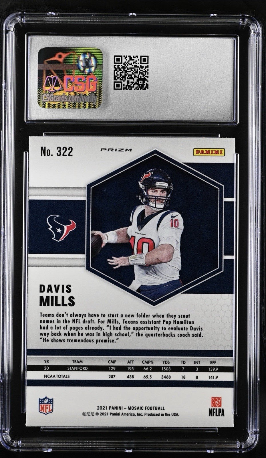 ‼️2021 Panini Mosaic Rookies Davis Mills #322 Mosaic Reactive Orange Prizm RC💨
