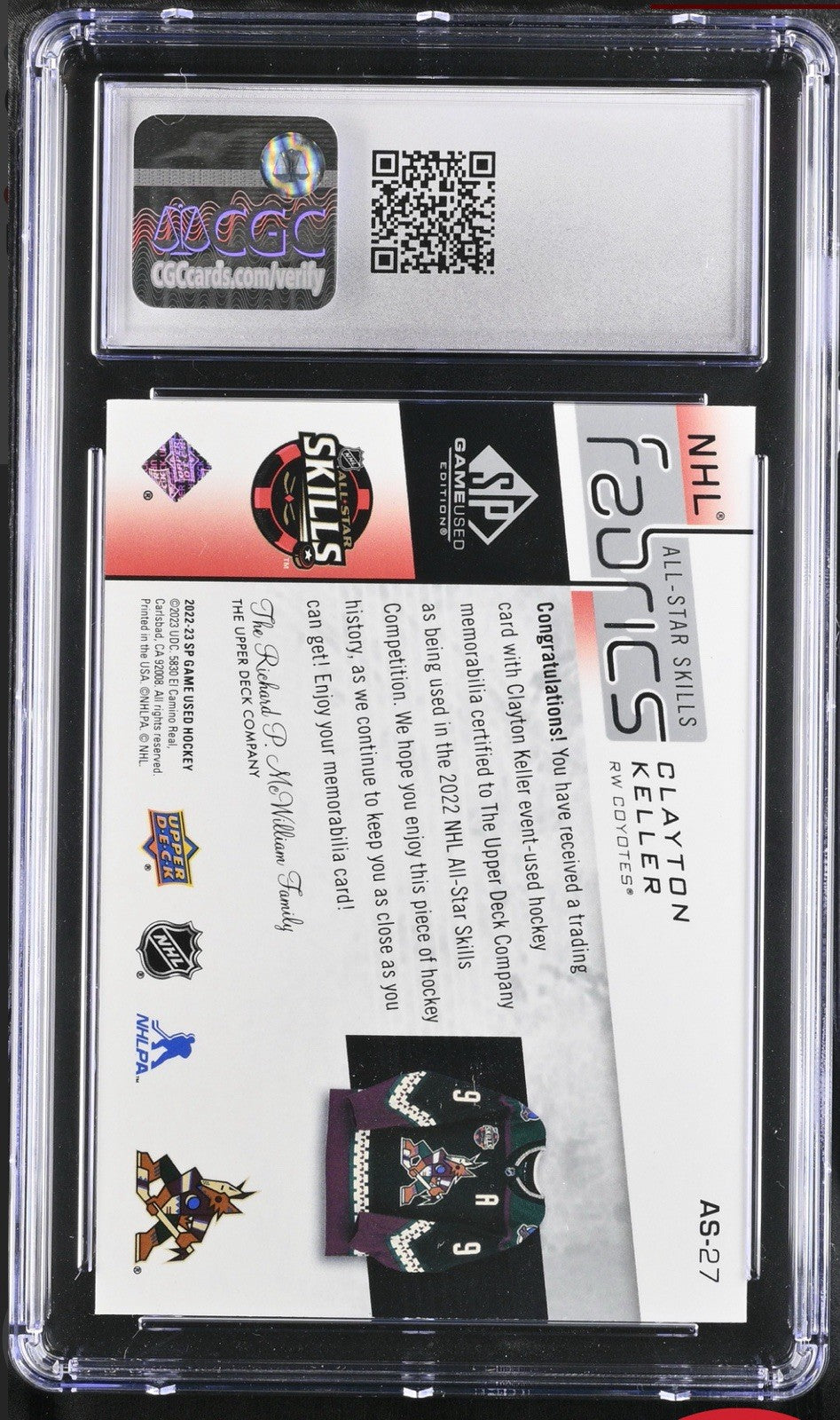 ‼️2022-23 SP Game Used NHL All-Star Game Jerseys Clayton Keller GRADE 10~POP 1💨