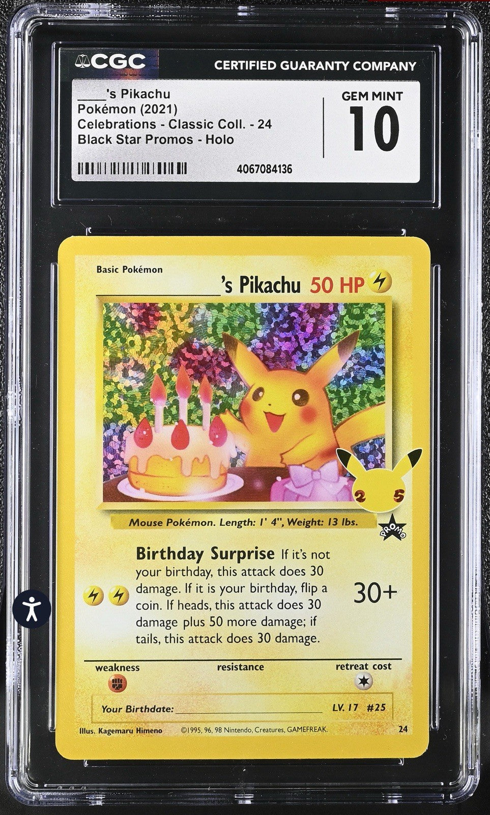 ‼️Pikachu Pokémon (2021) Celebrations -24~Black Star Promos~GRADE 10 FAST SHIP💨