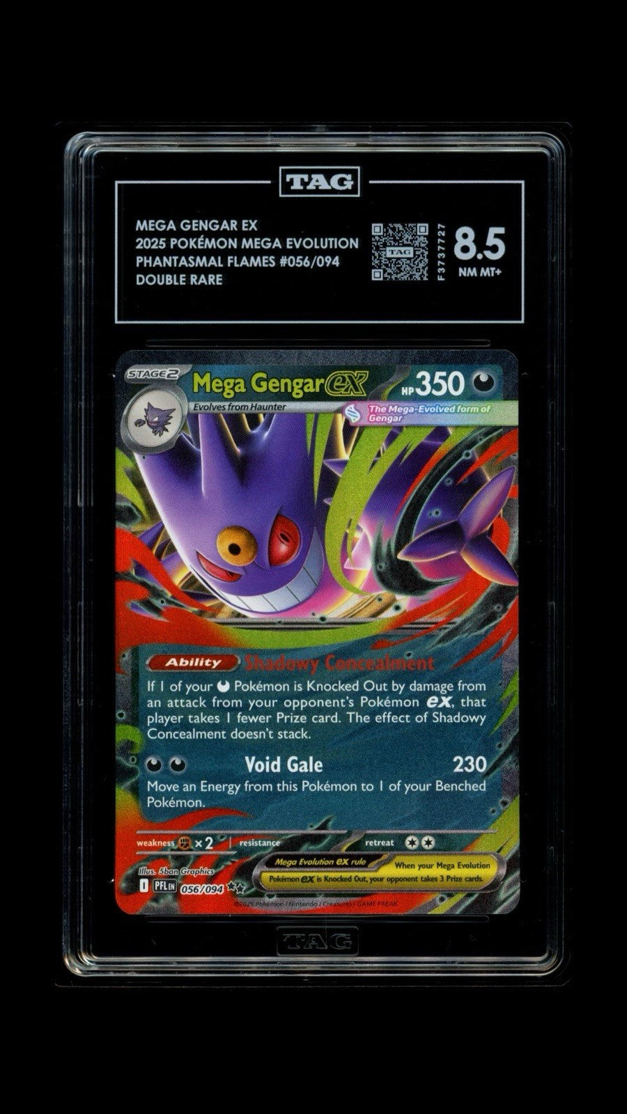 ‼️ Mega Gengar ex #056 Phantasmal Flames Holo TAG GRADE 8.5! SAME DAY SHIP💨