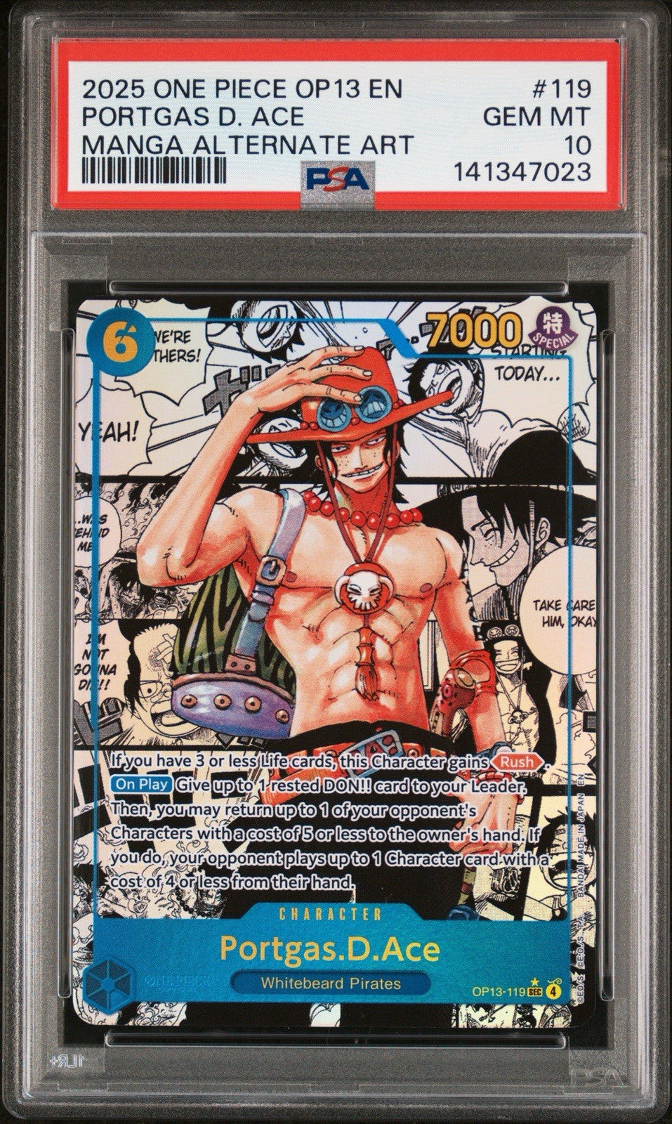 ‼️Portgas.D.Ace #119 Super Alternate Art OP13-119 Carrying On His Will PSA 10💨