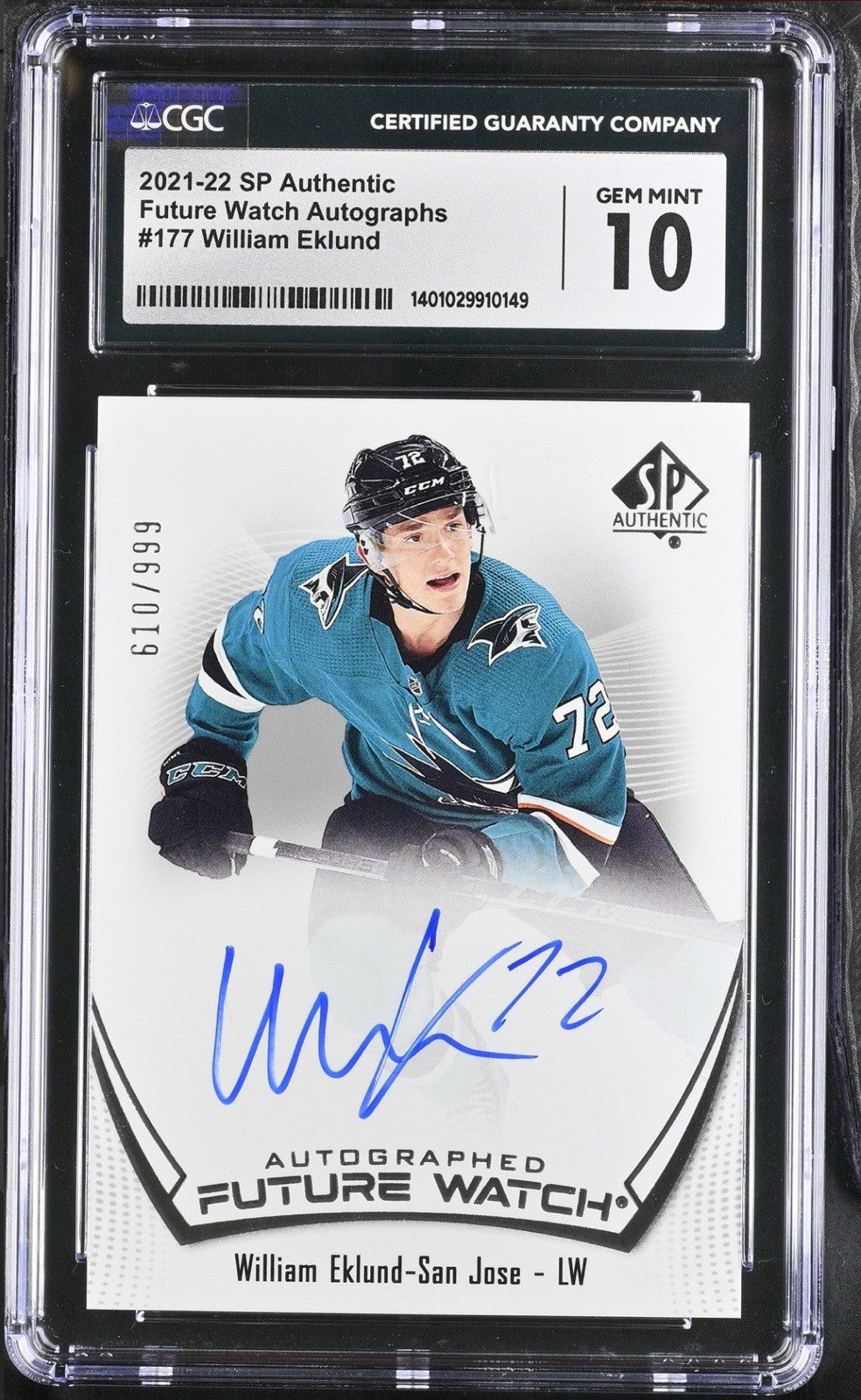 ‼️2021-22 SP Authentic Autographed Future Watch William Eklund GRADE 10~POP 1!💨