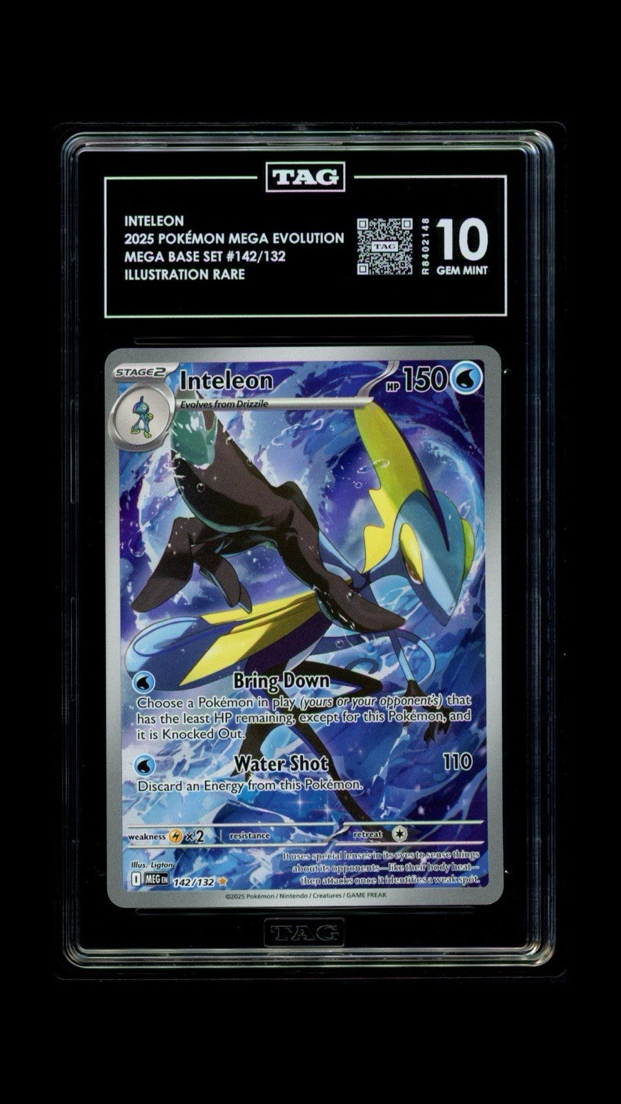 💙Inteleon 142/132 Mega Evolution Holo TAG GRADE 10! SAME DAY SHIP SHOOT OFFER💨