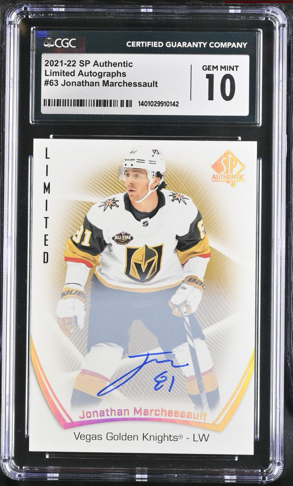 ‼️2021 SP Authentic Limited #63 Jonathan Marchessault GRADE 10~AUTO 10~POP 1!💨