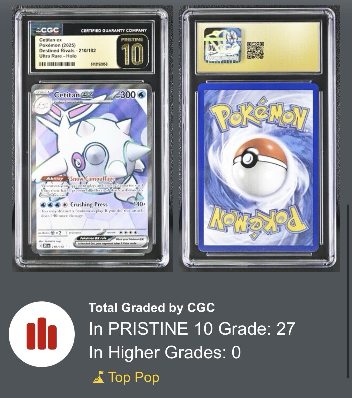 🌟Cetitan ex #210 Destined Rivals Holo GRADE 10 PRISTINE GOLD LABEL TOP POP!💨