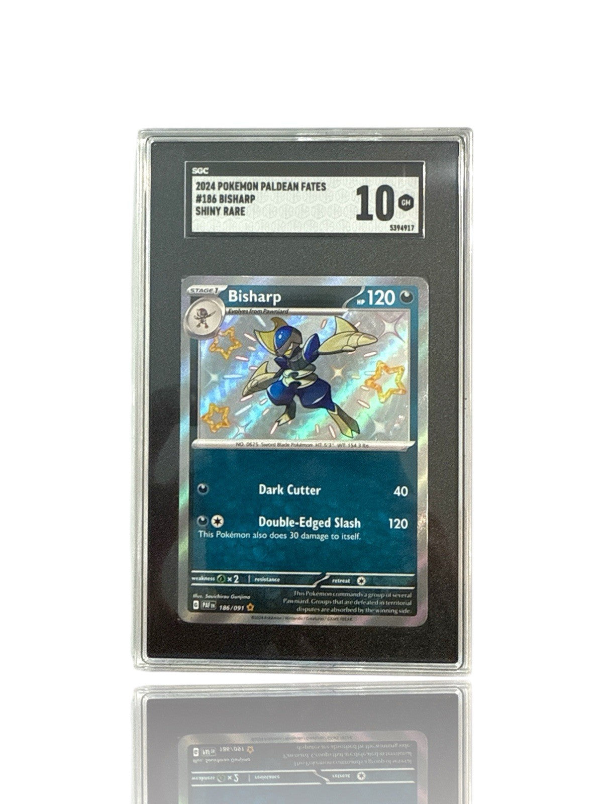 ‼️Pokemon Bisharp 186/091: Paldean Fates Holo GRADE 10! FAST SHIP~SHOOT OFFER!💨