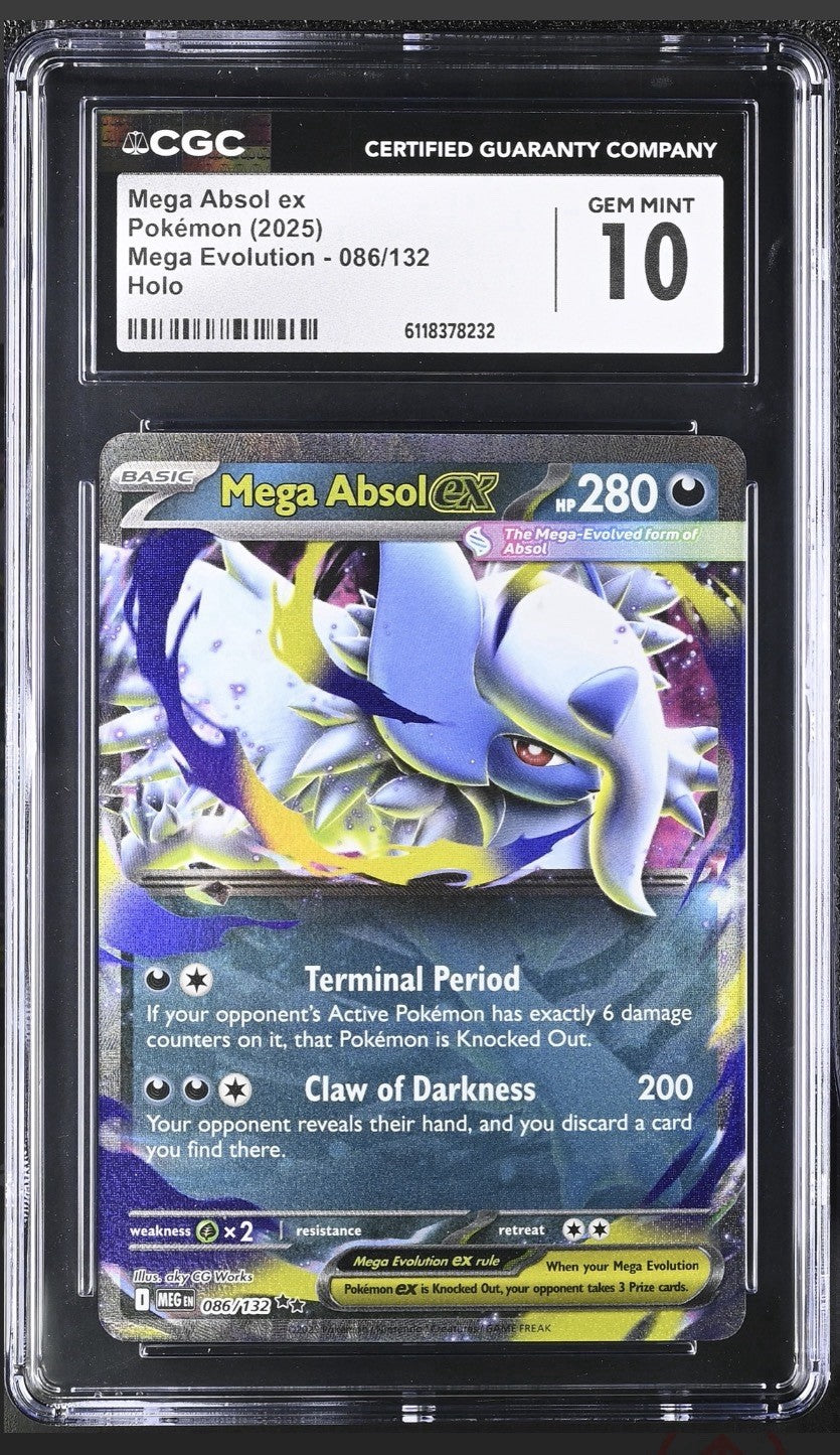 💎 Mega Absol ex 086/132 Mega Evolution Holo GRADE 10! FAST SHIP SHOOT OFFER💨