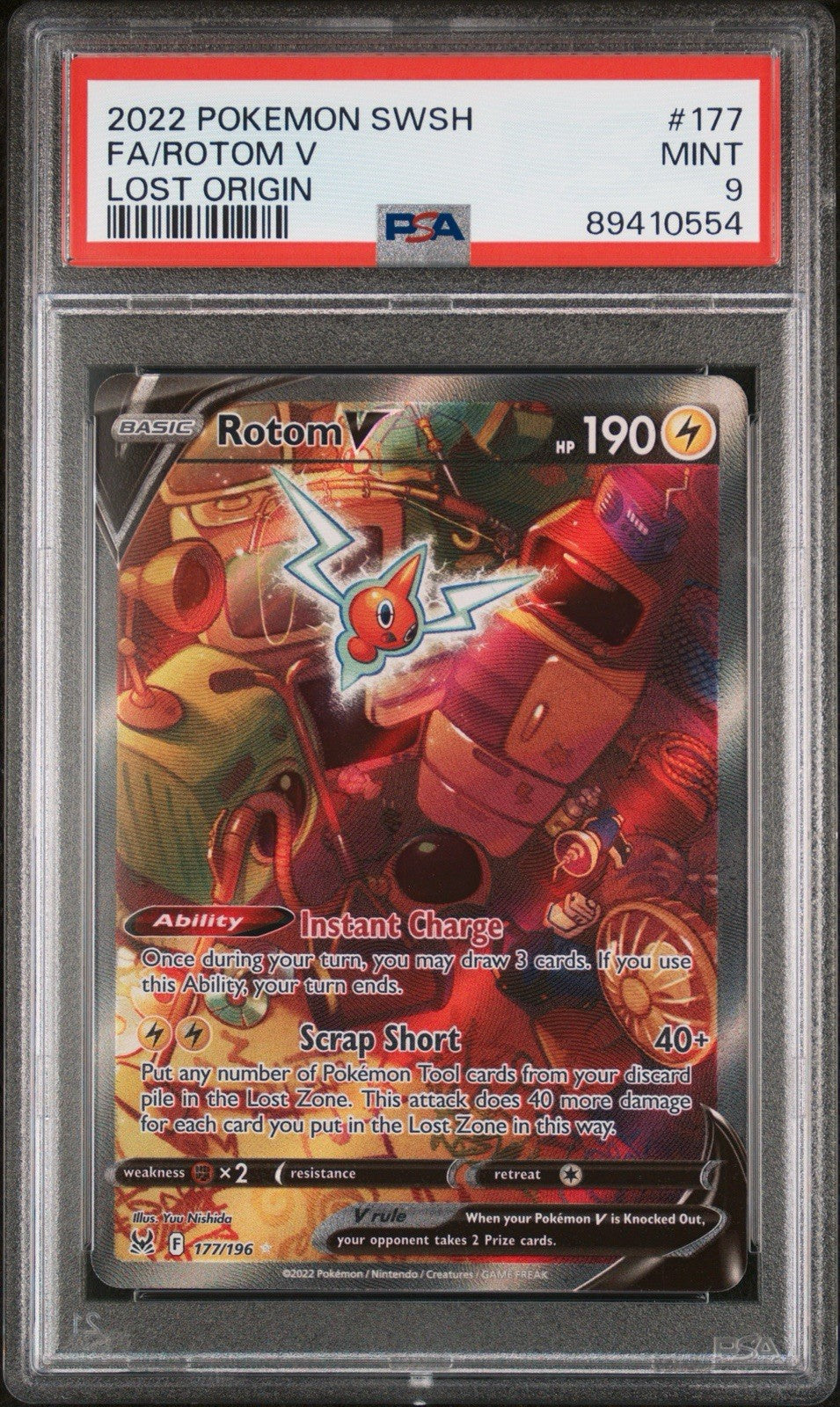 ‼️Pokemon Rotom V Alt Full Art 177/196: Lost Origin Holo GRADE 9~SHOOT OFFER!💨