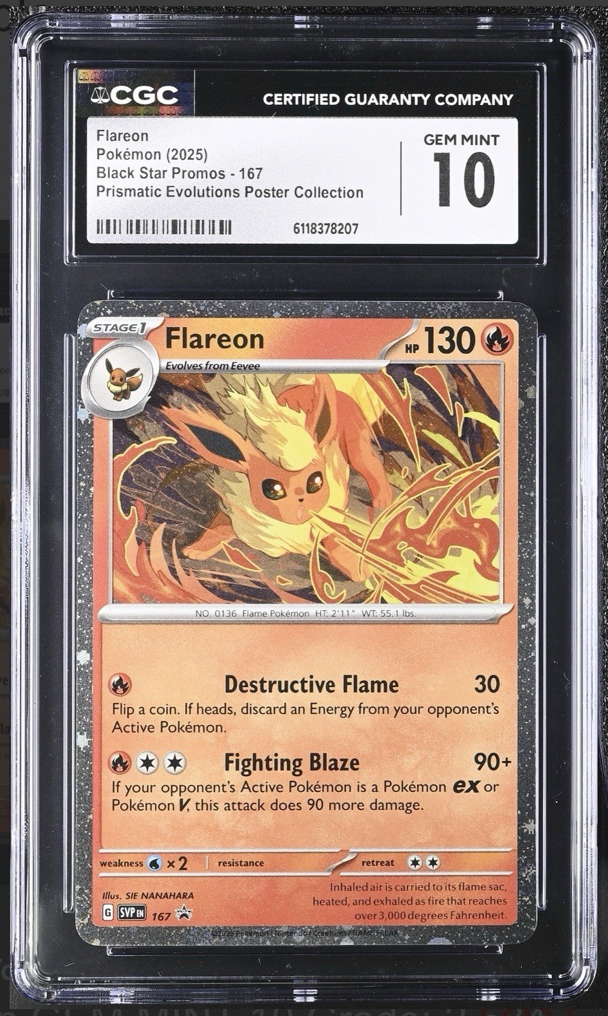 🔥 Flareon 167 Cosmos Holo Scarlet & Violet Promo Holo GRADE 10! SHOOT OFFER💨