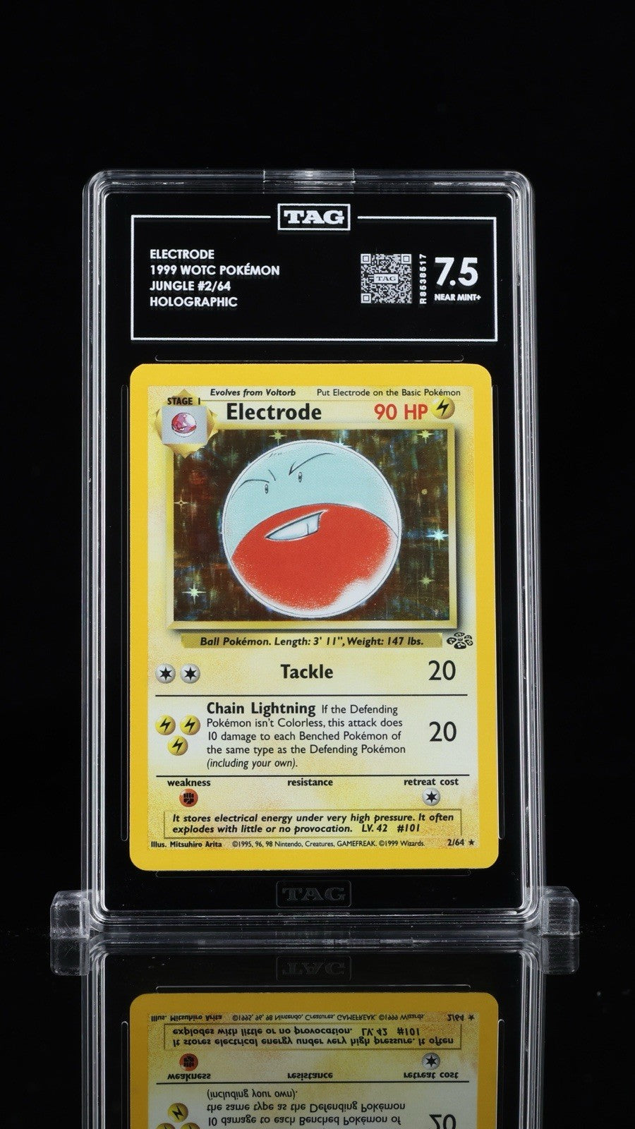 🚨Pokémon TCG Electrode Jungle #2 Holo Unlimited Holo Rare~TAG GRADE 7.5!💨
