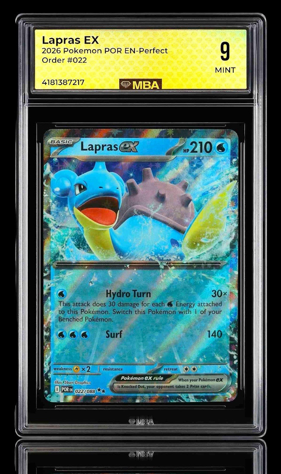 💦 Lapras ex 022 Double Rare POKEMON TCG Perfect Order~MBA GRADE 9~SHOOT OFFER💨
