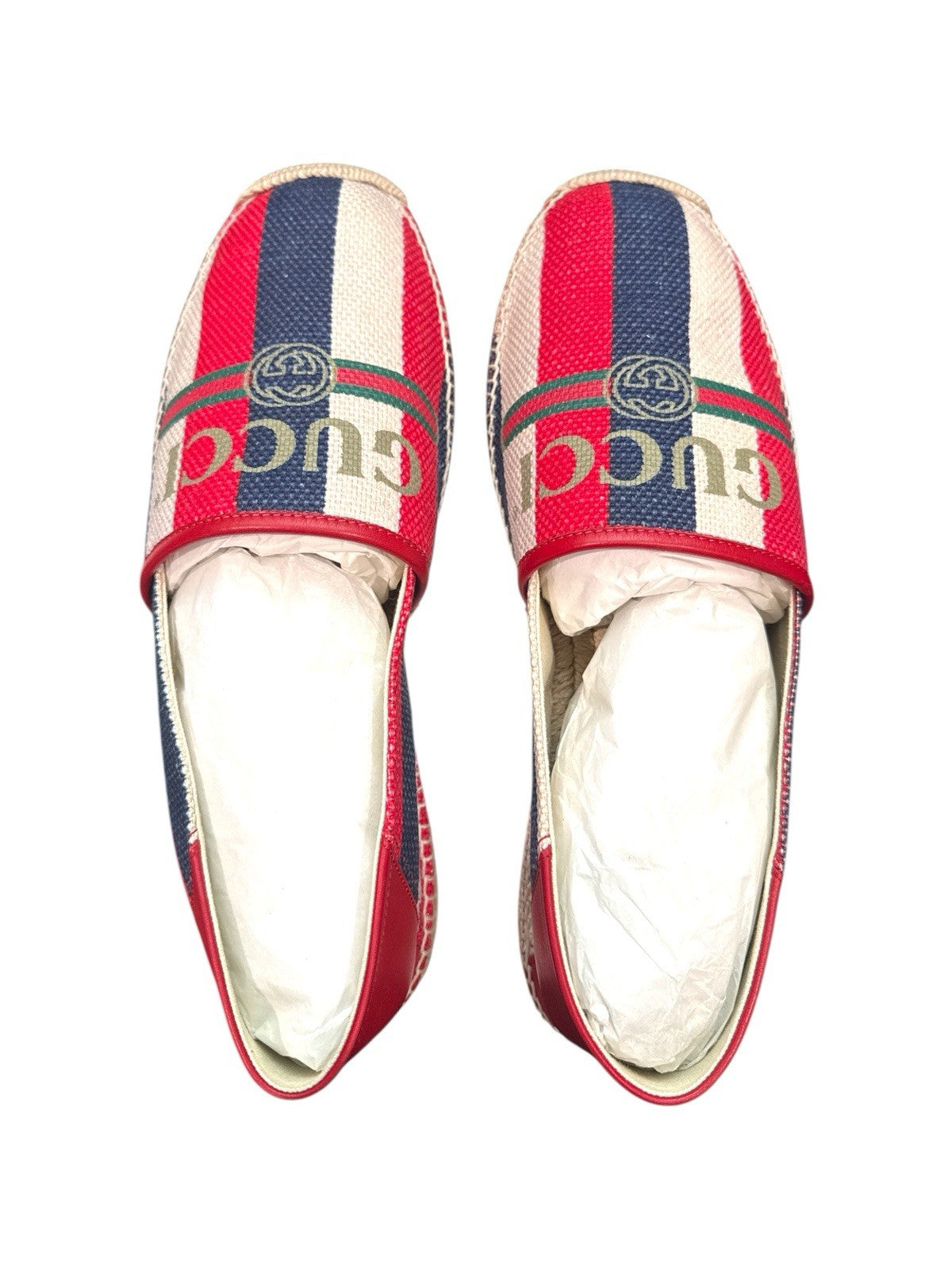 ‼️GUCCI New In Box Sylvie Logo Stripe Canvas Espadrille GUCCI SZ 12~SHOOT OFFER!