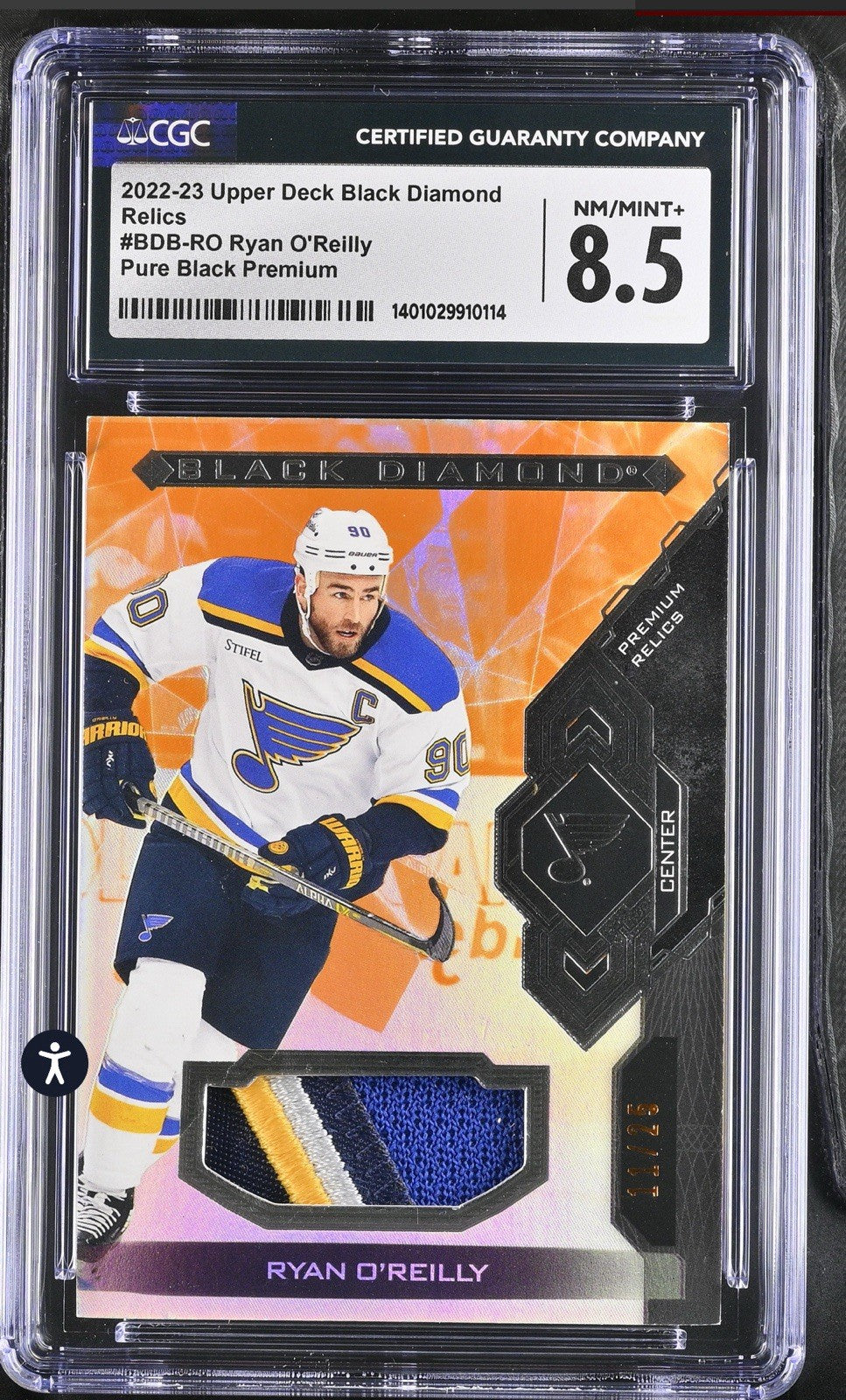 ‼️2022-23 UD Black Diamond Relic Ryan O'Reilly Pure Premium GRADED 11/25💨