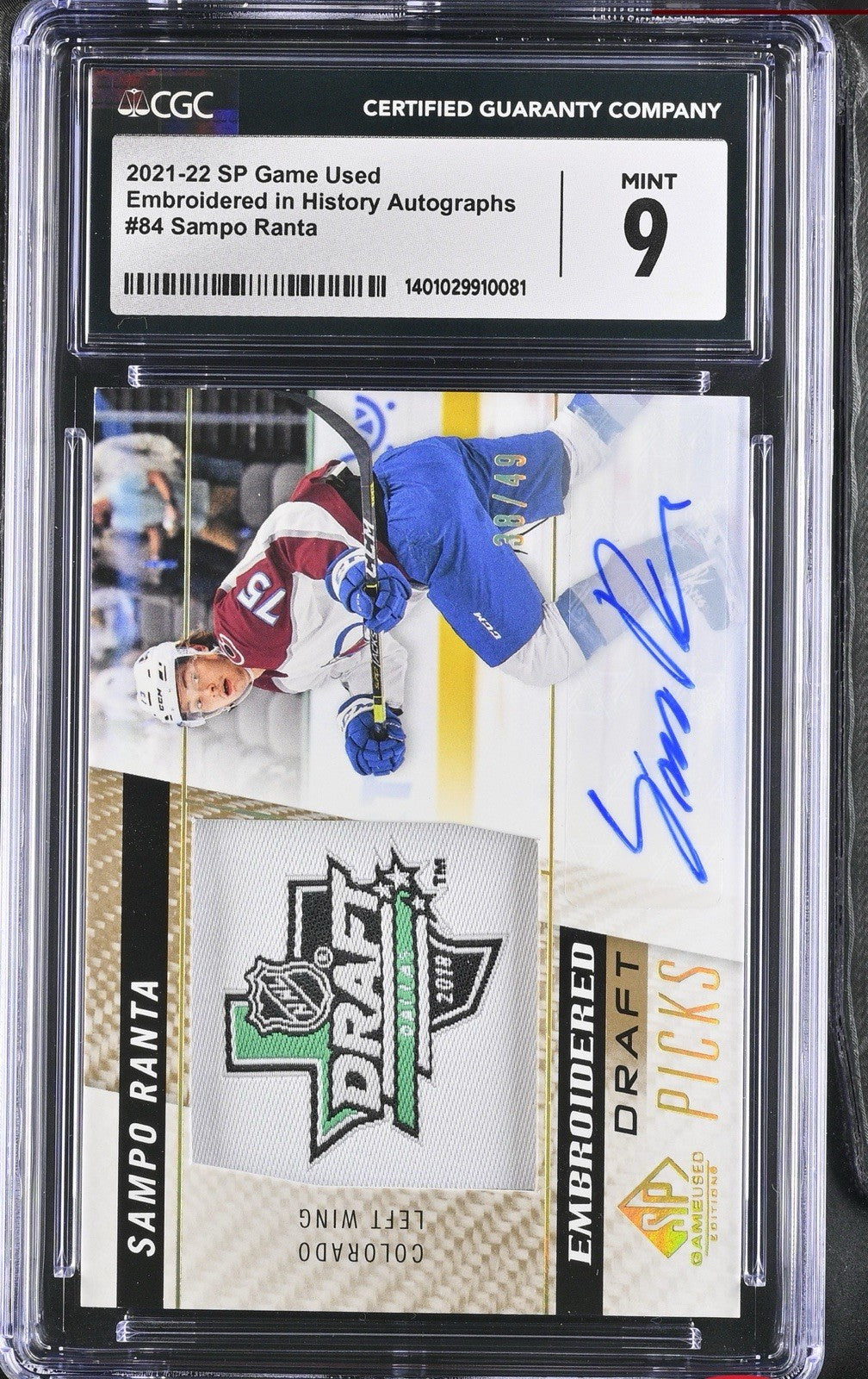 ‼️2021-22 SP Game Used Embroidered in History Autographs #84 Sampo Ranta CGC 9💨