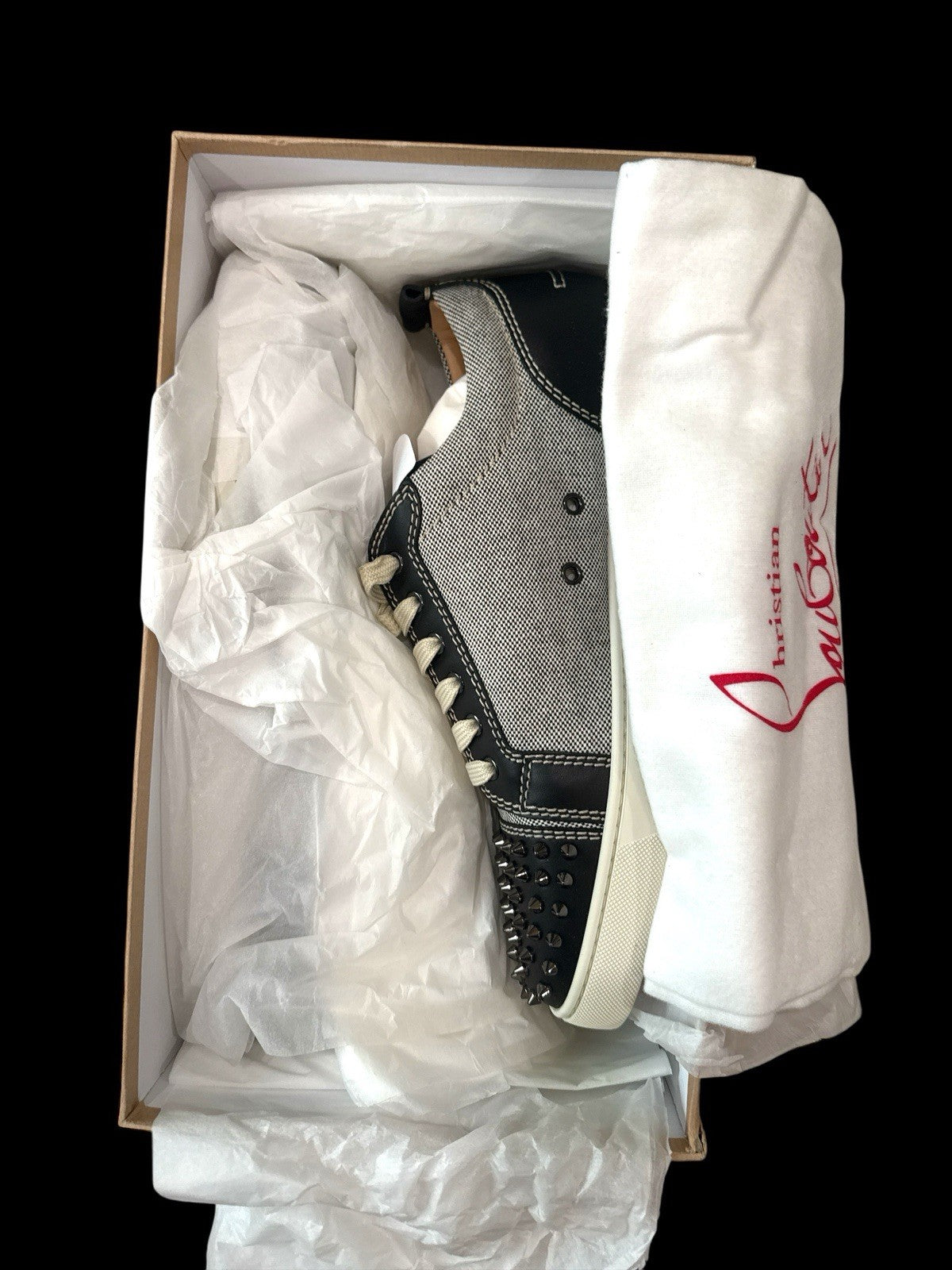 ‼️Christian Louboutin Louis Junior Spikes Orlato BLACK Low Top Sneaker SZ 46.5💨