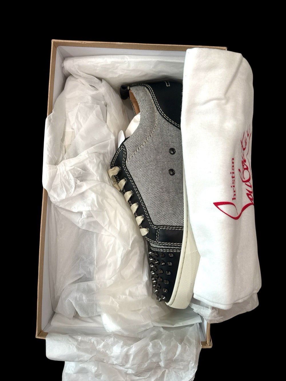‼️Christian Louboutin Louis Junior Spikes Orlato BLACK Low Top Sneaker SZ 46.5💨