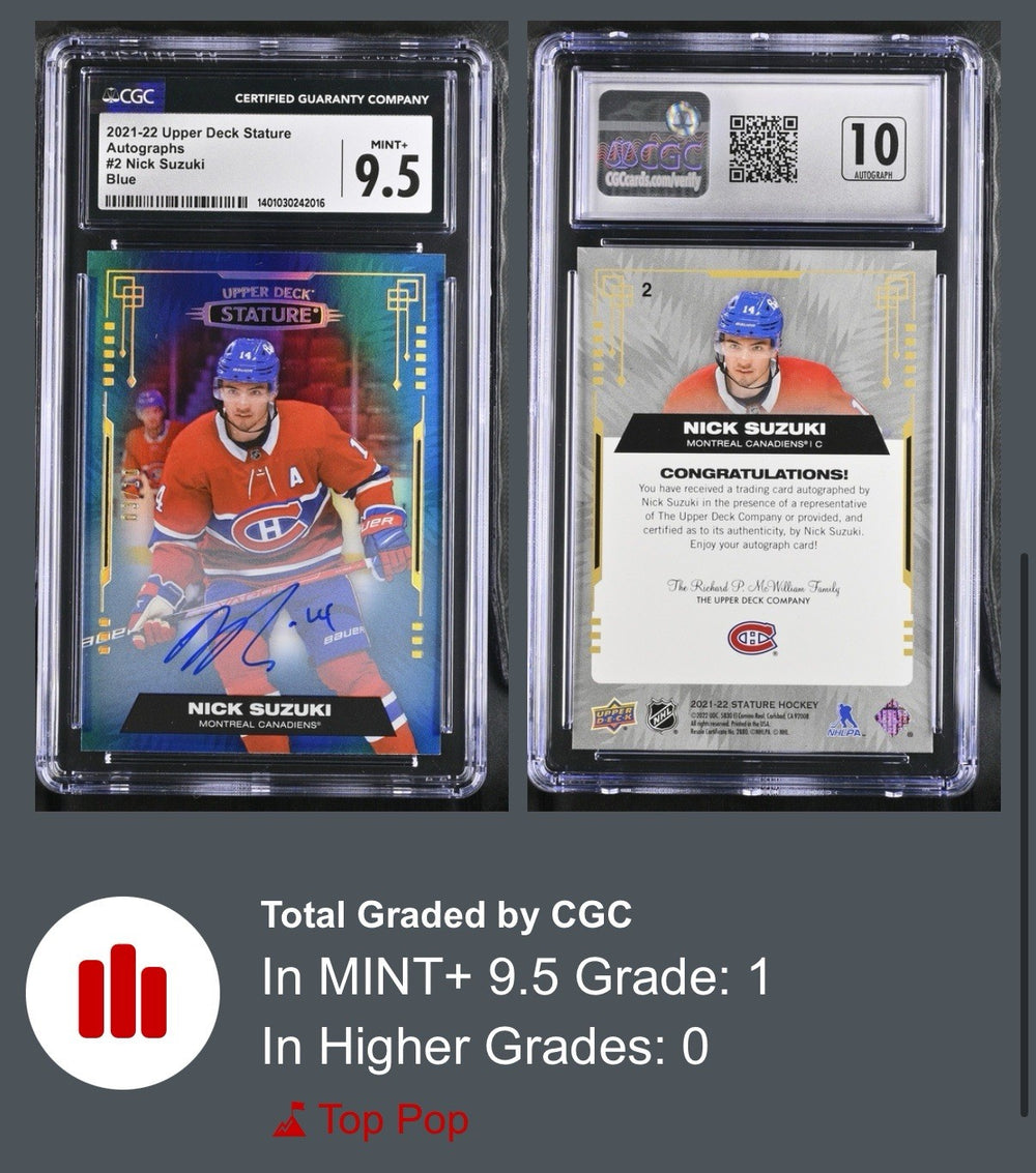 ‼️2021-22 UD Stature Blue Auto Nick Suzuki 03/10 #2~GRADE 9.5~AUTO 10! POP 1!💨