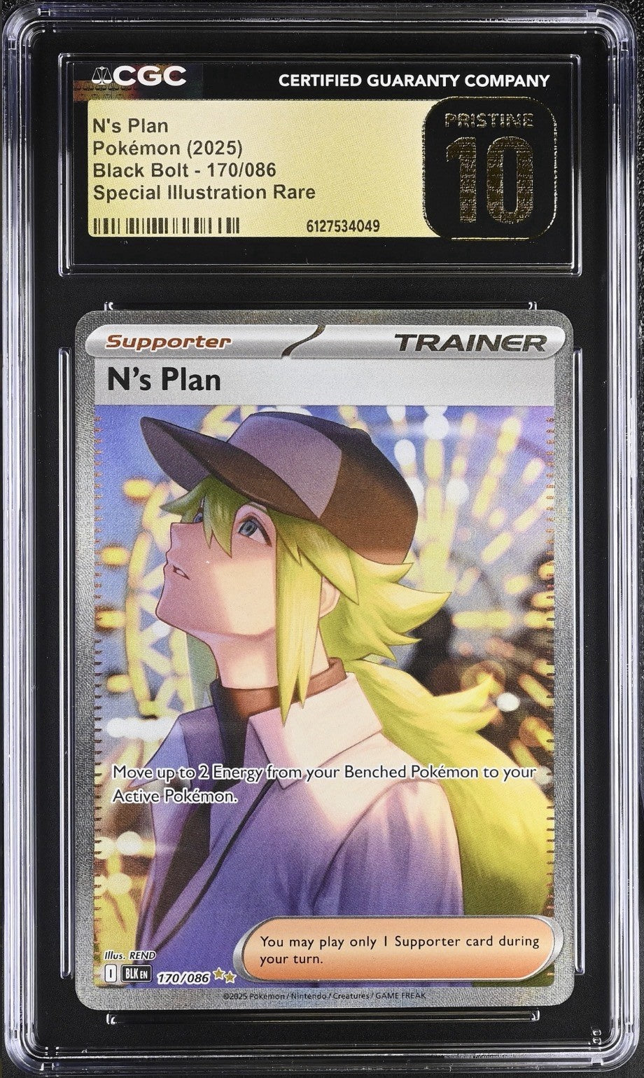 🚨 N's Plan 170/086 Pokemon Black Bolt Holo~ PRISTINE 10 GOLD LABEL TOP POP!💨