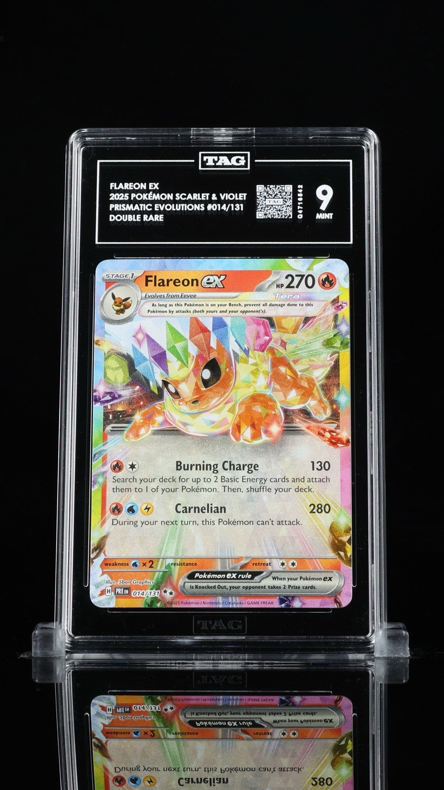 ‼️FLAREON EX 2025 POKÉMON  PRISMATIC EVOLUTIONS #014~TAG GRADE 9! SHIPS FAST💨