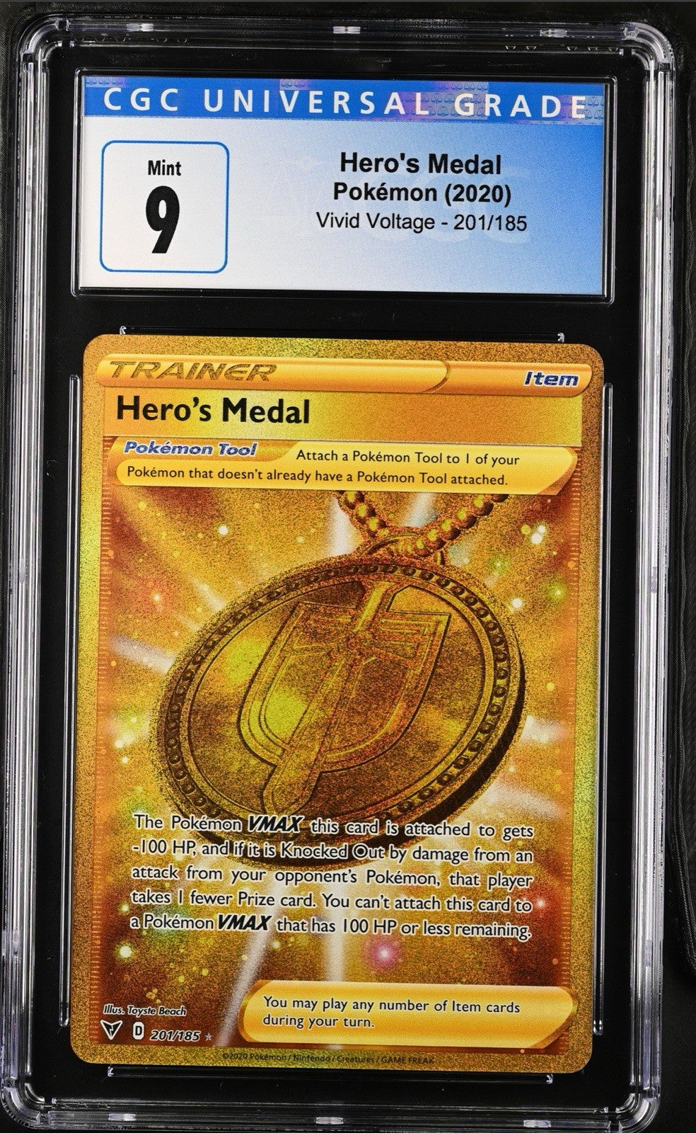 ‼️Hero's Medal (Secret) 201/185 Swsh04: Vivid Voltage Holo GRADE 9!💨